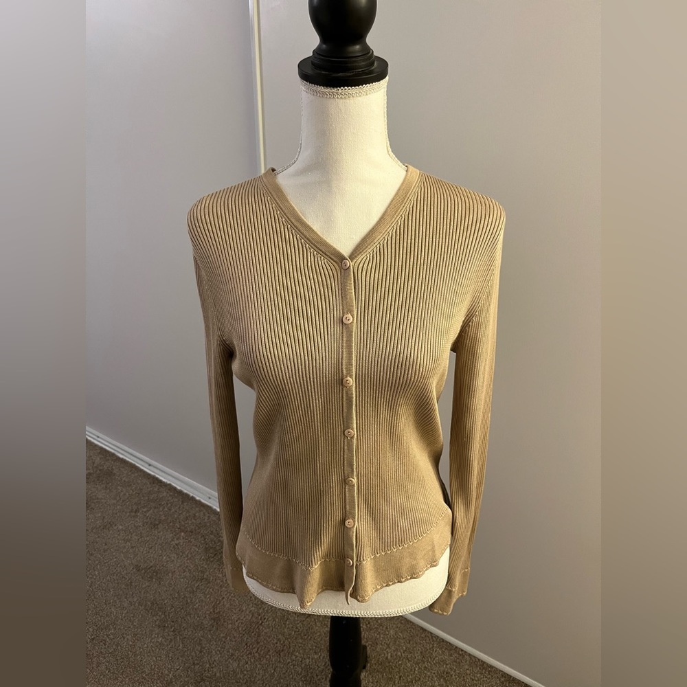 Talbots 100% Silk Wheat Color Cardigan in size small